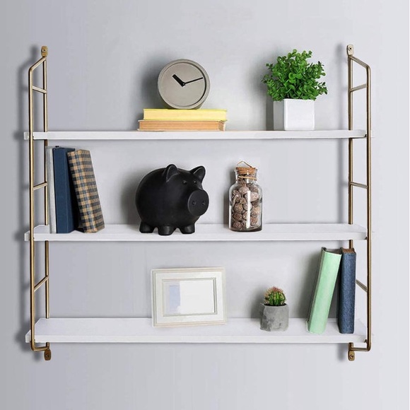 Gold Wall Shelf Modern White Floating Shelves - Picture 4 of 8